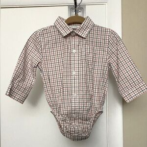 Janie and Jack Plaid Poplin Collared Button Down Long Sleeve Bodysuit Size 6-12M